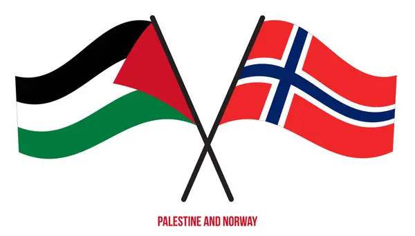 Palestina Norsko Vlajky Křížil Vlnění Plochý Styl Oficiální Podíl Opravit — Stockový vektor