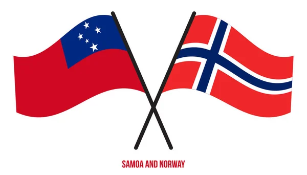 萨摩亚和挪威国旗交叉摇曳的扁平风格 官方比例 正确的颜色 — 图库矢量图片