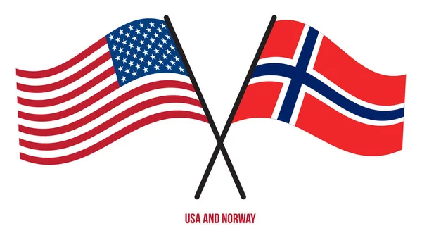 Stany Zjednoczone Norwegia Flagi Skrzyżowane Machające Styl Płaski Oficjalna Proporcja — Wektor stockowy