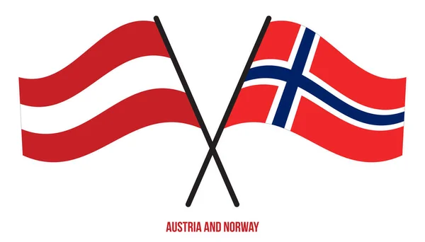 Banderas Austria Noruega Cruzadas Ondeando Estilo Plano Proporción Oficial Colores — Archivo Imágenes Vectoriales