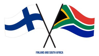 Finlandiya ve Güney Afrika Bayrakları Çapraz ve Dalgalı Düz Stil. Resmi Orantı. Renkleri Düzelt.