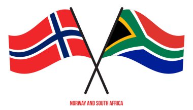 Norveç ve Güney Afrika Bayrakları Çapraz ve Dalgalı Düz Stil. Resmi Orantı. Renkleri Düzelt.