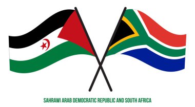 Sahrawi ve Güney Afrika Bayrakları Çapraz ve Sallanan Düz Tarz. Resmi Orantı. Renkleri Düzelt.