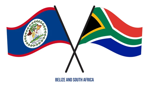 伯利兹和南非国旗交叉摇曳的扁平风格 官方比例 正确的颜色 — 图库矢量图片