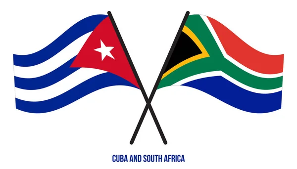 Cuba Sud Africa Bandiere Attraversato Sventolando Stile Piatto Proporzione Ufficiale — Vettoriale Stock