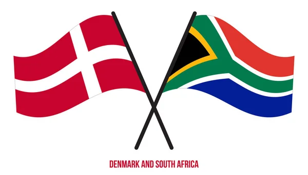 丹麦和南非国旗交叉摇曳的平面风格 官方比例 正确的颜色 — 图库矢量图片