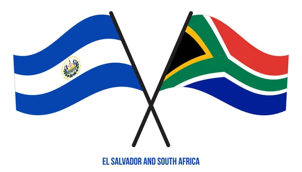 Σαλβαδόρ Και Νότια Αφρική Σημαίες Σταυρωμένα Και Κυματίζοντας Επίπεδη Στυλ — Διανυσματικό Αρχείο