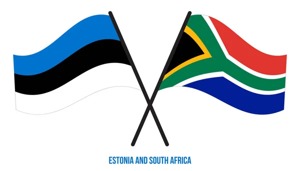 Εσθονία Και Νότια Αφρική Σημαίες Διασταυρώθηκαν Και Κυματίζουν Επίπεδο Στυλ — Διανυσματικό Αρχείο
