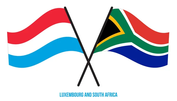 Λουξεμβούργο Και Νότια Αφρική Σημαίες Διασταυρώθηκαν Και Κυματίζουν Επίπεδη Στυλ — Διανυσματικό Αρχείο