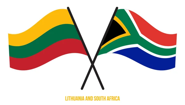 Λιθουανία Και Νότια Αφρική Σημαίες Διασταυρώθηκαν Και Κυματίζουν Επίπεδο Στυλ — Διανυσματικό Αρχείο