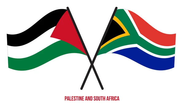 Palestina Sudáfrica Banderas Cruzadas Ondeando Estilo Plano Proporción Oficial Colores — Archivo Imágenes Vectoriales