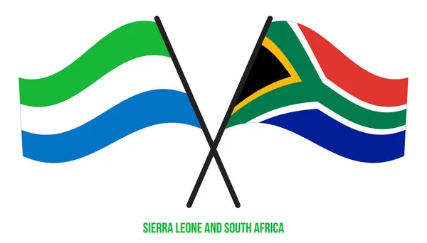 Σιέρα Λεόνε Και Νότια Αφρική Σημαίες Διασταυρώθηκαν Και Κυματίζουν Επίπεδη — Διανυσματικό Αρχείο