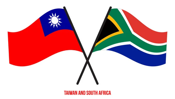 Taiwan Zuid Afrika Vlaggen Gekruist Zwaaien Platte Stijl Officiële Proportie — Stockvector