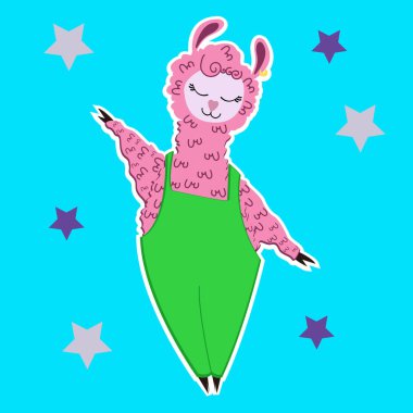 Yeşil giysili beyaz, şirin, pembe bir lama..