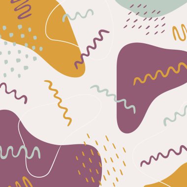 Soyut organik şekilleri, lekeleri ve çizgileri olan modaya uygun bir zemin. İş için karalama tarzında elementler, tatil. Basit, şık, minimal tasarım. Sosyal medya postası, şablon, kapak, tebrik kartı, çerçeve için modern vektör grafikleri. 