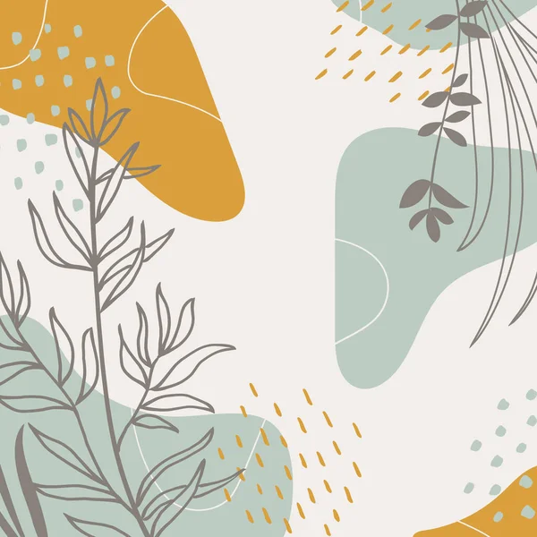 Háttér Organikus Formák Levelek Növények Absztrakt Természeti Elemek Trendi Doodle — Stock Vector
