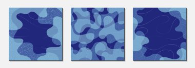 Soyut organik vektör şekilleri, lekeler, çizgiler. Kış, tatil şablonları, kapaklar, afişler, tebrik kartları, çerçeveler, arka planlar için mavi unsurlar. Basit, stil sahibi, modern grafikleri olan minimal bir tasarım. Moda desenli arka plan.