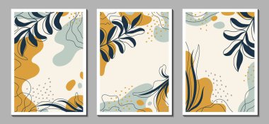 Soyut organik vektör şekilleri, yapraklar, bitkiler. Doğal şablon, kapak, poster, tebrik kartı, çerçeve, karalama tarzında arka plan. Basit, şık, minimal tasarım. Modern iş grafikleri, tatil. Botanik sanatı. Moda desenli arka plan.