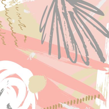 Abstract vector background with drawn grunge texture, lines, shapes, graphic elements. Doodle style. Modern textured brush stroke, scribbled. Paint illustration. Trendy print for branding design, social media posts, banners, covers, greeting cards. 
