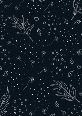 Yapraklı çiçek vektör geçmişi, tebrik kartı için bitkiler. Soyut doğal elementlerin silueti. Tatil posteri, broşür, kapak, afiş, davetiye. Moda tasarımı. Botanik Sanatı.