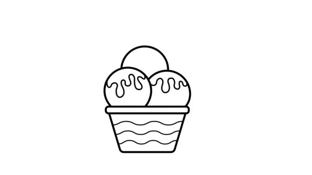 アルファチャンネル付きアイスクリームとアニメーション フードアイコン 背景は透明だ 休日やパーティーのためのデザート カフェ レストラン お菓子のための動的 ミニマリズムのウェブデザイン メニューのイラスト 自己線を引く — ストック動画