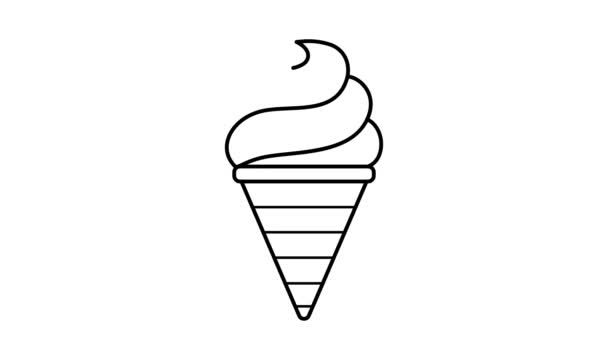 アルファチャンネル付きのアイスクリームアニメーション フードアイコン 背景は透明だ 休日やパーティーのためのデザート カフェ レストラン お菓子のための動的 ミニマリズムのウェブデザイン メニューのイラスト 自己線を引く — ストック動画