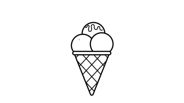 有Alpha频道的冰淇淋动画 食物图标 透明的背景 为假日和聚会准备甜点 简约的网页设计 为咖啡馆 菜单的说明 自画一条线 2D平面 — 图库视频影像