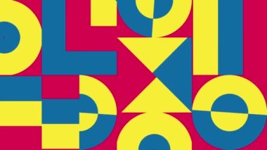 Hareket eğilimli grafikler. Geometrik dinamik bayrak. Kusursuz döngü. Dekoratif hareketli görüntüler, soyut basit şekiller. Parlak, renkli bir geçmişi var. Modern web tasarımı, web siteleri, sosyal ağlar için animasyon. Video 2D.
