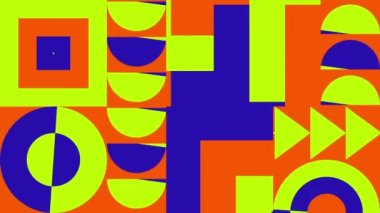 Hareket eğilimli grafikler. Geometrik dinamik bayrak. Kusursuz döngü. Dekoratif hareketli görüntüler, soyut basit şekiller. Parlak, renkli bir geçmişi var. Modern web tasarımı, web siteleri, sosyal ağlar için animasyon. Video 2D.