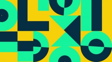 Hareket eğilimli grafikler. Geometrik dinamik bayrak. Kusursuz döngü. Dekoratif hareketli görüntüler, soyut basit şekiller. Parlak, renkli bir geçmişi var. Modern web tasarımı, web siteleri, sosyal ağlar için animasyon. Video 2D.