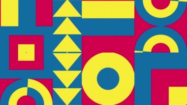 Hareket eğilimli grafikler. Geometrik dinamik bayrak. Kusursuz döngü. Dekoratif hareketli görüntüler, soyut basit şekiller. Parlak, renkli bir geçmişi var. Modern web tasarımı, web siteleri, sosyal ağlar için animasyon. Video 2D.