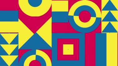 Hareket eğilimli grafikler. Geometrik dinamik bayrak. Kusursuz döngü. Dekoratif hareketli görüntüler, soyut basit şekiller. Parlak, renkli bir geçmişi var. Modern web tasarımı, web siteleri, sosyal ağlar için animasyon. Video 2D.