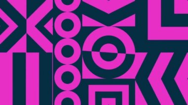 Hareket eğilimli grafikler. Geometrik dinamik bayrak. Kusursuz döngü. Dekoratif hareketli görüntüler, soyut basit şekiller. Parlak, renkli bir geçmişi var. Modern web tasarımı, web siteleri, sosyal ağlar için animasyon. Video 2D.