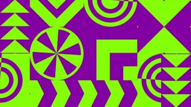 Hareket eğilimli grafikler. Geometrik dinamik bayrak. Kusursuz döngü. Dekoratif hareketli görüntüler, soyut basit şekiller. Parlak, renkli bir geçmişi var. Modern web tasarımı, web siteleri, sosyal ağlar için animasyon. Video 2D.