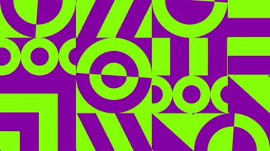 Hareket eğilimli grafikler. Geometrik dinamik bayrak. Kusursuz döngü. Dekoratif hareketli görüntüler, soyut basit şekiller. Parlak, renkli bir geçmişi var. Modern web tasarımı, web siteleri, sosyal ağlar için animasyon. Video 2D.