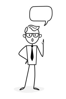 Web tasarımı için iş konsepti. Ticari faaliyetlere katılan bir iş adamı. Web tasarımı için komik bir vektör illüstrasyonunun taslağı. Fikir üreten bir girişimci. Doodle tarzı. 