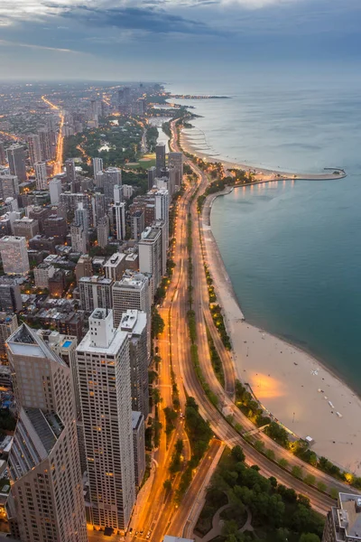 Chicago Silueti Michigan Gölü Gün Batımında — Stok fotoğraf