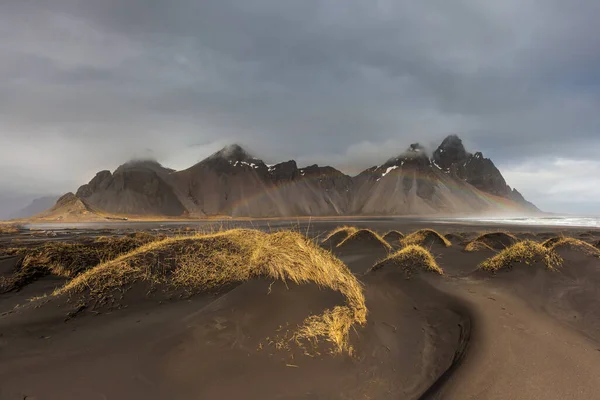 Vesturhorn Mountain Black Sand Dunes Ισλανδία — Φωτογραφία Αρχείου