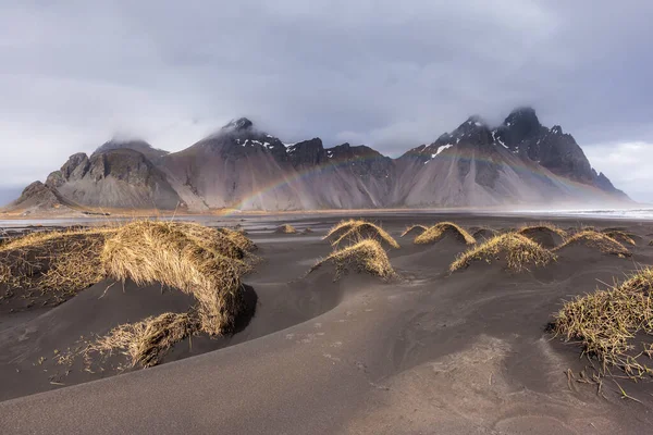 Vesturhorn Montagna Dune Sabbia Nera Islanda — Foto Stock