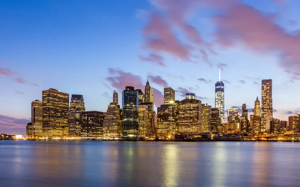 Ciudad Nueva York Skyline Centro Por Noche — Foto de Stock