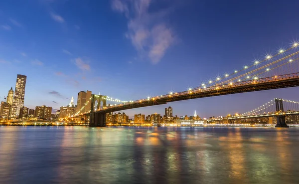 Puente Brooklyn Puente Manhattan Por Noche — Foto de Stock