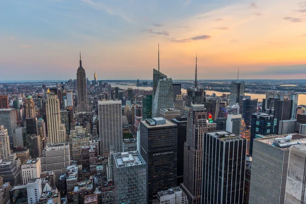 Ciudad Nueva York Horizonte Del Centro Atardecer — Foto de Stock