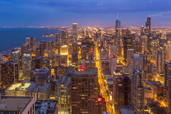 Chicago Centrum Skyline Natten Illinois - Stock-foto