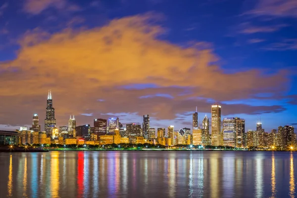 Chicago Centrum Skyline Lake Michigan Nachts Illinois — Stockfoto