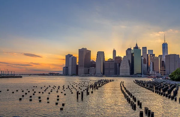 Ciudad Nueva York Skyline Centro Hermosa Puesta Sol — Foto de Stock