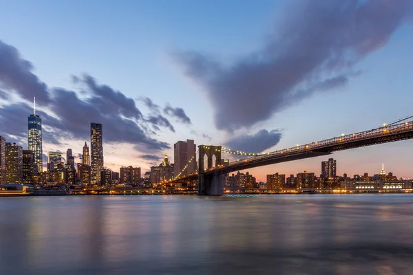Brooklyn Bridge Centro Ciudad Nueva York Hermosa Puesta Sol — Foto de Stock