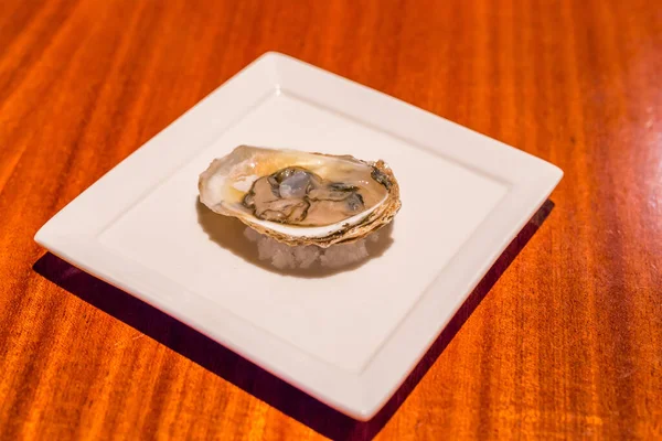 白い皿の上の牡蠣 クローズアップ — ストック写真