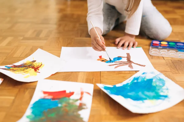 Close Young Girl Painting Watercolors Home — Stock Photo, Image