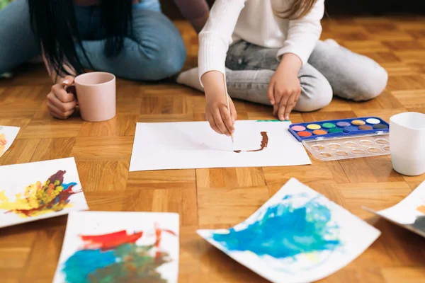 Close Young Girl Painting Watercolors Home — Stock Photo, Image