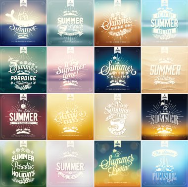 Retro elements for Summer calligraphic designs . Vintage ornaments . tropical paradise, sea, sunshine, weekend tour, beach vacation, bon voyage, adventure labels set